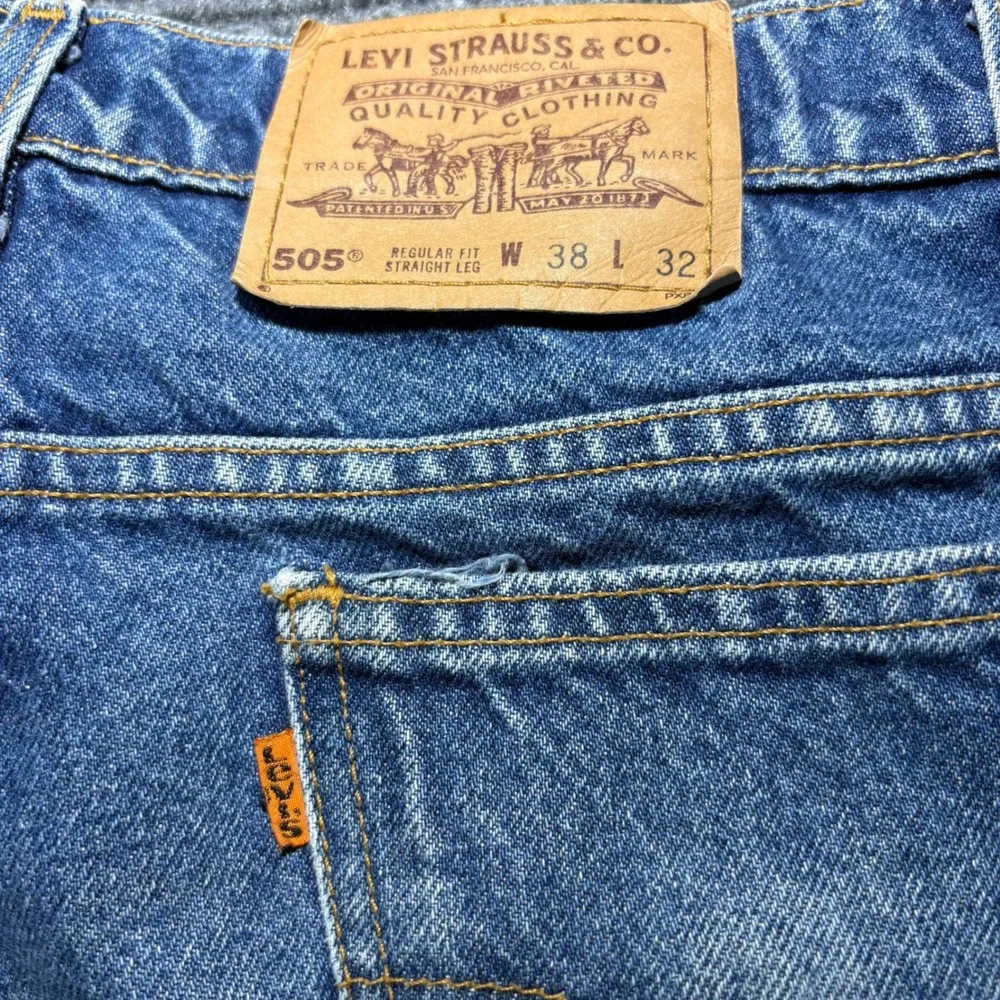 Levis 505 Orange Tab Men Jeans 38x32 Regular Fit Straight Leg Blue Denim Vintage